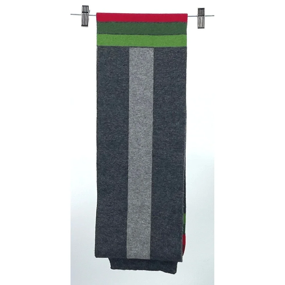 D&G Dolce & Gabbana Scarf Gray Green Red Striped Logo Knit Unisex 48